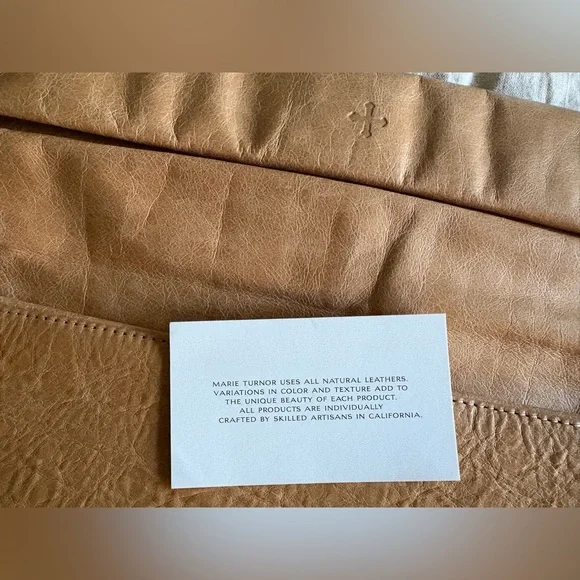 Marie Turner  Tan Leather Paper Bag Lunch Clutch Bag - Picture 11 of 11